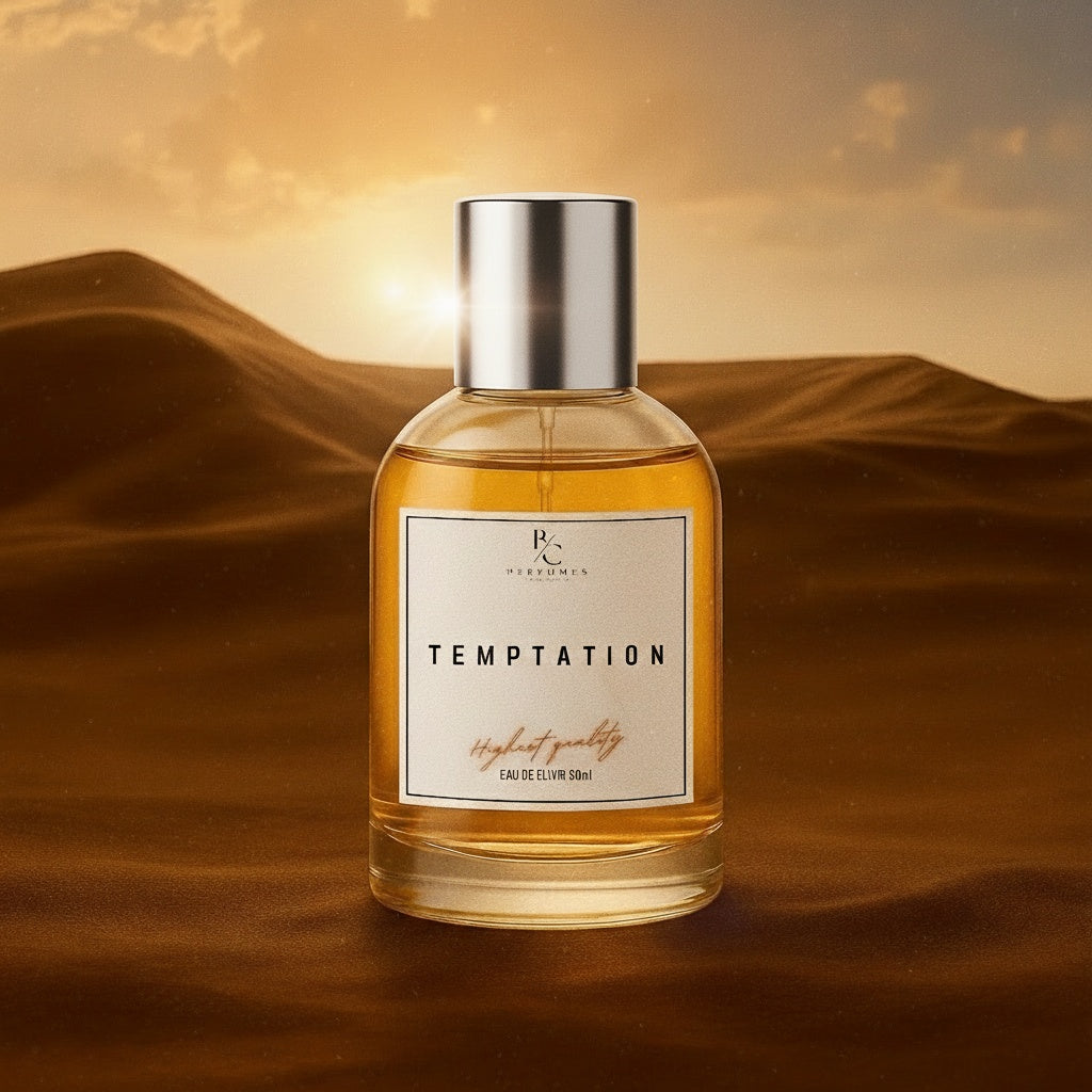 TEMPTATION - Inspired by LV Ombre Nomade fragrance bottle with warm sunset backdrop